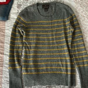 Fenn Wright Manson Womens 2 Ply Cashmere Sweater Size S Crew Neck Striped Gray